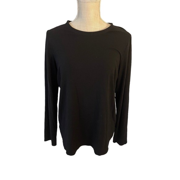 Eileen Fisher Tencel Fine Jersey Crew Neck Basic Length Top Black Size Large* - Picture 1 of 5